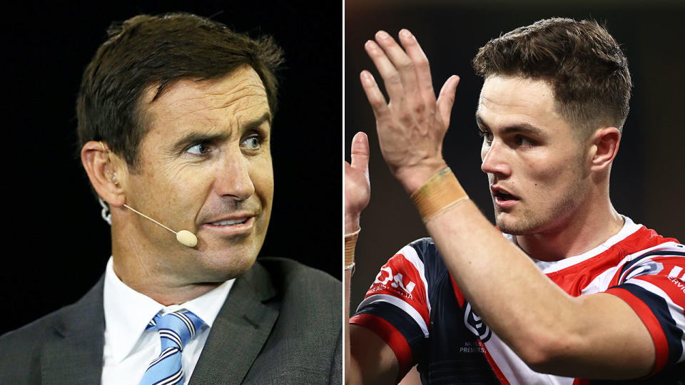 Pictured here, Andrew Johns and out-of-favour Roosters halfback Kyle Flanagan.