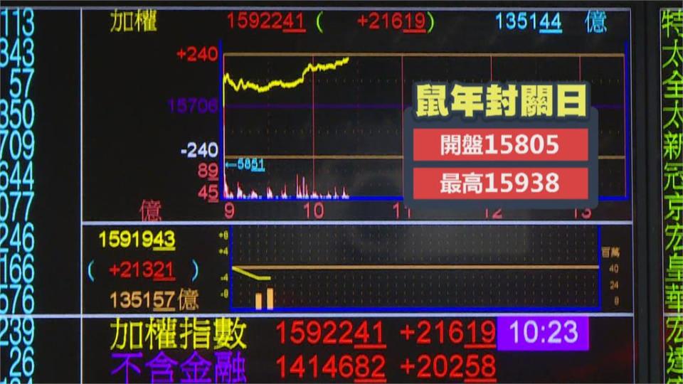 大型權值股帶頭衝 封關日台股挑戰萬六   鼠年大盤漲29.6%！7成股票卻跌 股民無感