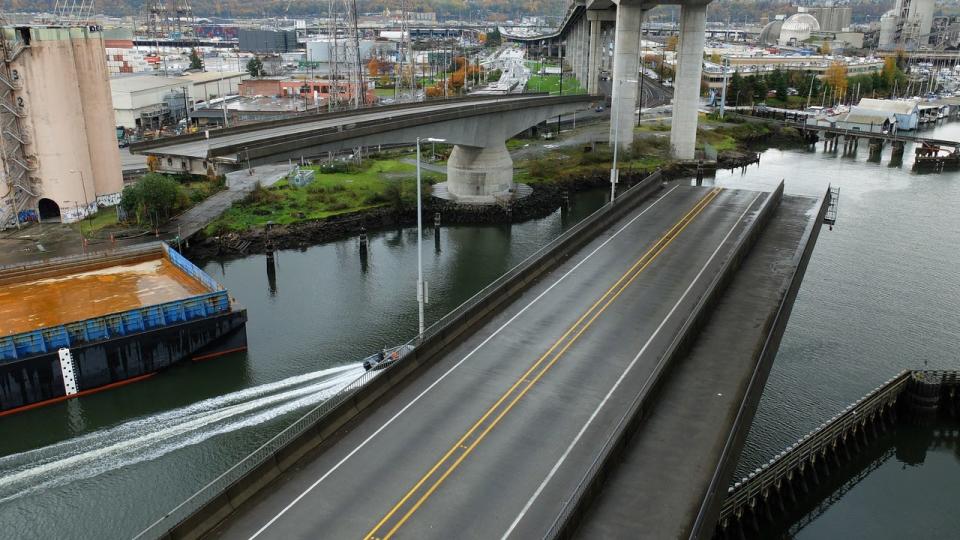 <div>The Spokane St Swing Bridge swings open for maritime traffic to pass.</div> <strong>(Seattle Department of Transportation)</strong>