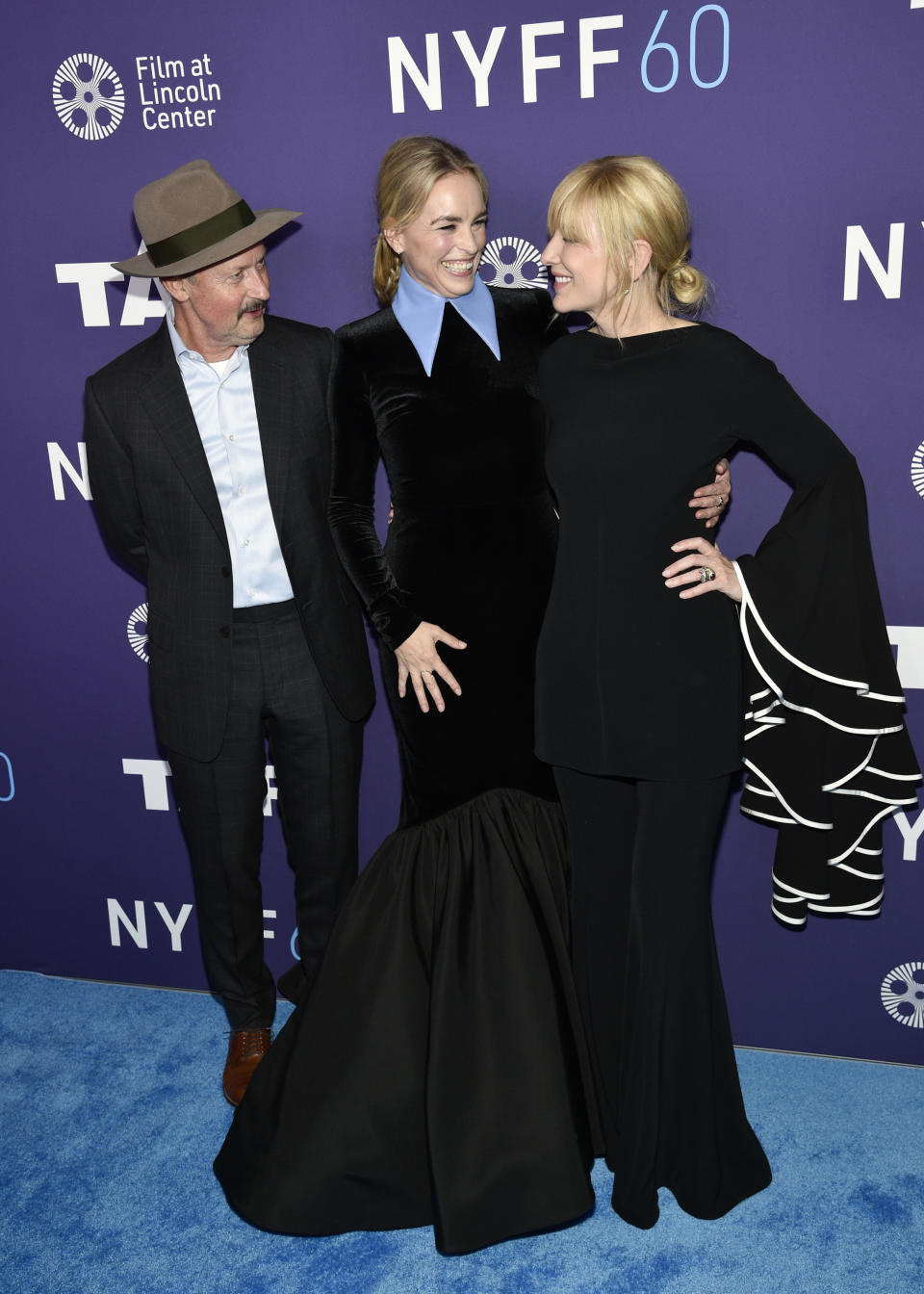 Director Todd Field, left, Nina Hoss and Cate Blanchett attend the premiere of "Tár" at Alice Tully Hall during the 60th New York Film Festival on Monday, Oct. 3, 2022, in New York. (Photo by Evan Agostini/Invision/AP)
