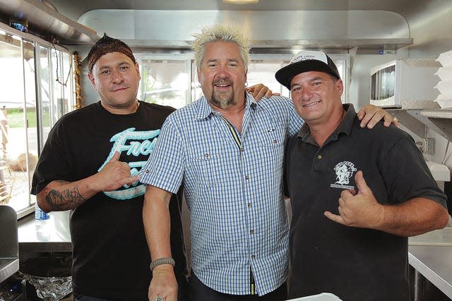 Fresh Catch chef Reno Henriques, left, introduced Guy Fieri to Danny Kalahiki of the Like Poke? food truck.