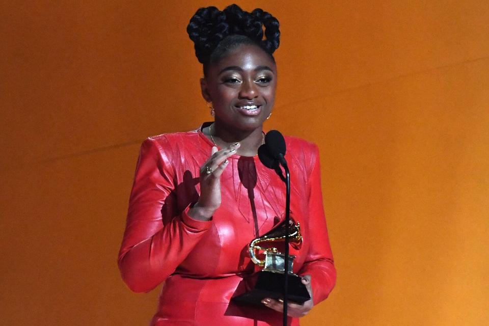 US jazz singer Samara Joy accepts the Best New Artist award during the 65th Annual Grammy Awards at the Crypto.com Arena in Los Angeles on February 5, 2023.