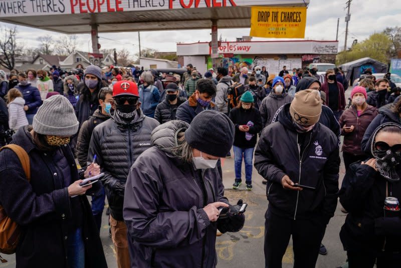 The U.S. Supreme Court on Monday declined to hear an appeal of Derek Chauvin's conviction on murder charges in the 2020 killing of George Floyd. Protestors and local residents are seen here at the George Floyd Memorial awaiting the verdict on April 20, 2021. File Photo by Jemal Countess/UPI