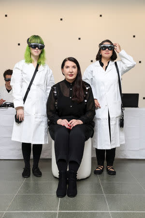 Artist Marina Abramovic poses for a photograph ahead of 'The Life' exhibition, the world's first large-scale performance exhibited using Mixed Reality at the Serpentine Gallery in London, Britain February 18, 2019. REUTERS/Simon Dawson