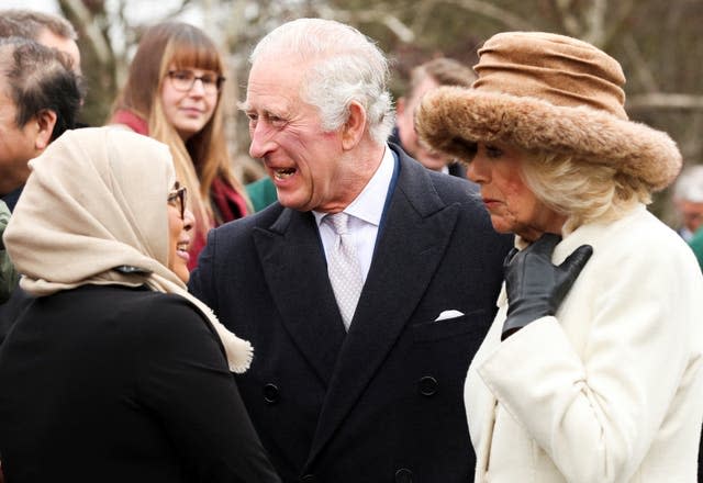 Charles and Camilla speak to people during their visit to Colchester