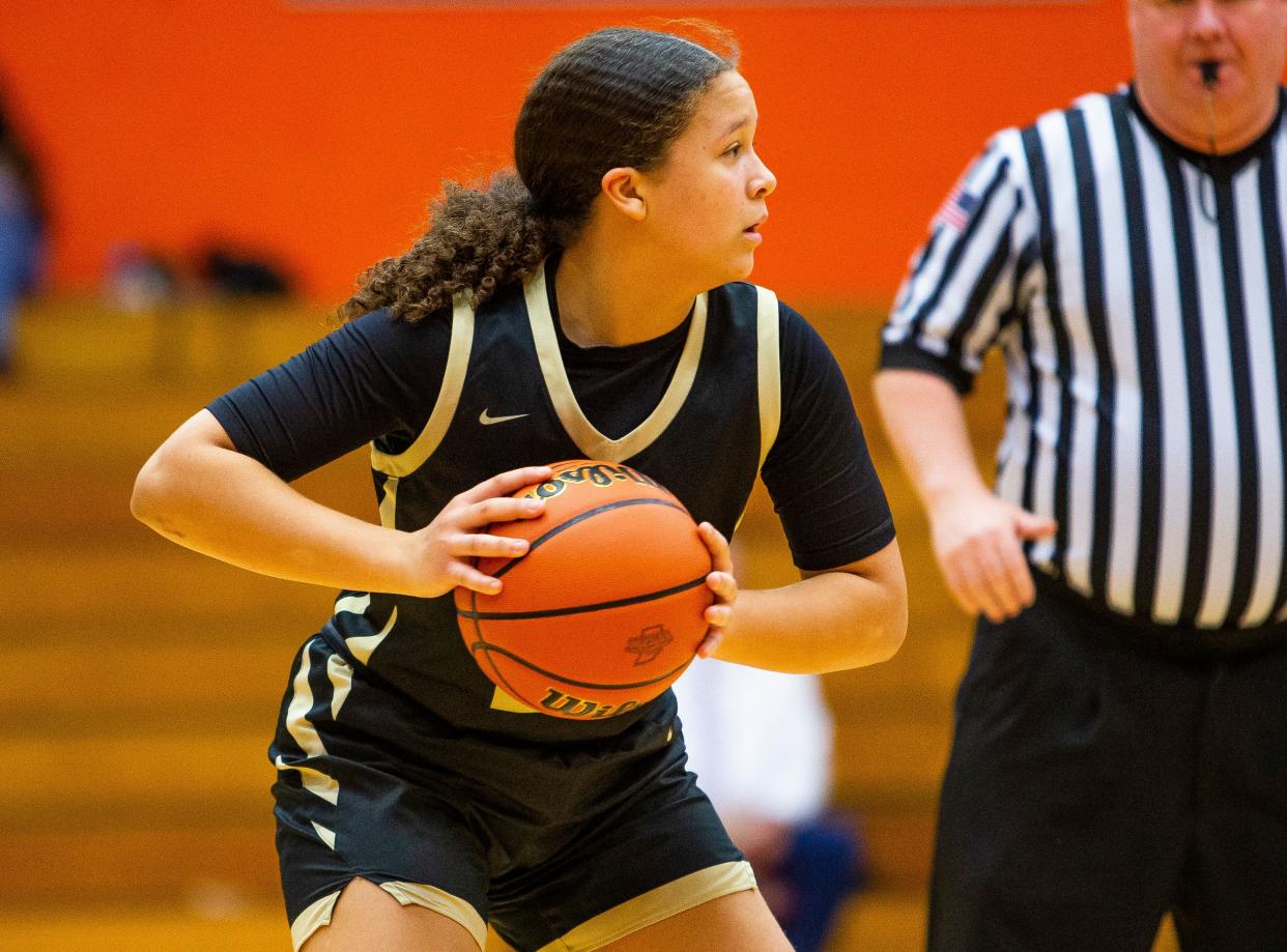 Penn's Jessa Troy (22) during the Penn vs. Crown Point girls regional semifinal game Saturday, Feb. 22, 2022 at LaPorte High school. 