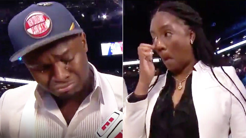 Zion Williamson choked back tears in a touching tribute to his mother. Pic: ESPN