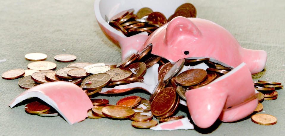 A traditional piggy bank smashed open with a hammer. Pensioners have been withdrawing more income from their pensions in the first half of this year compared to previous periods.