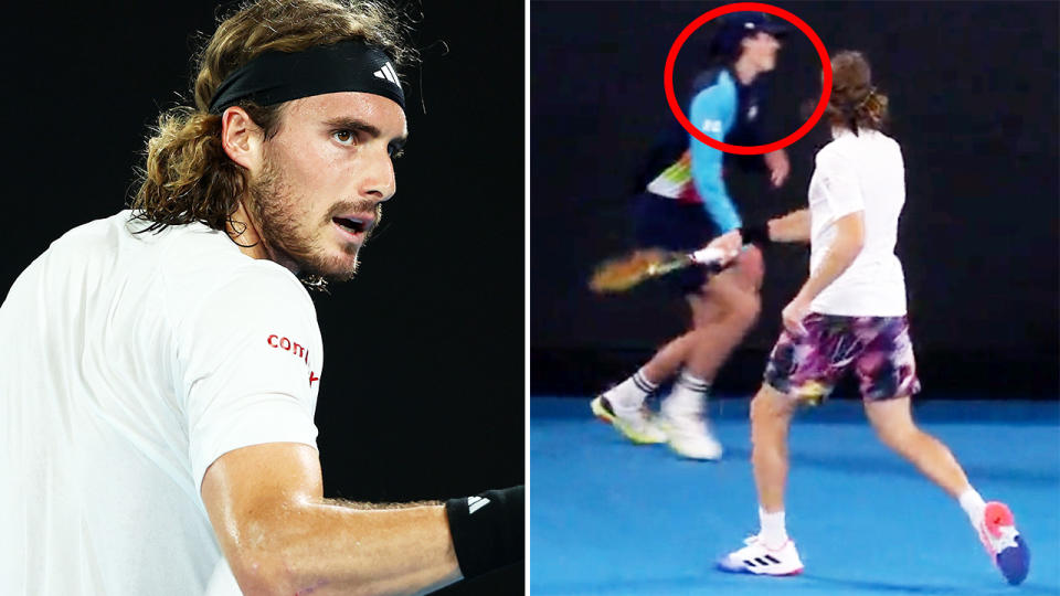 Stefanos Tsitsipas, pictured here coming very close to being defaulted at the Australian Open.