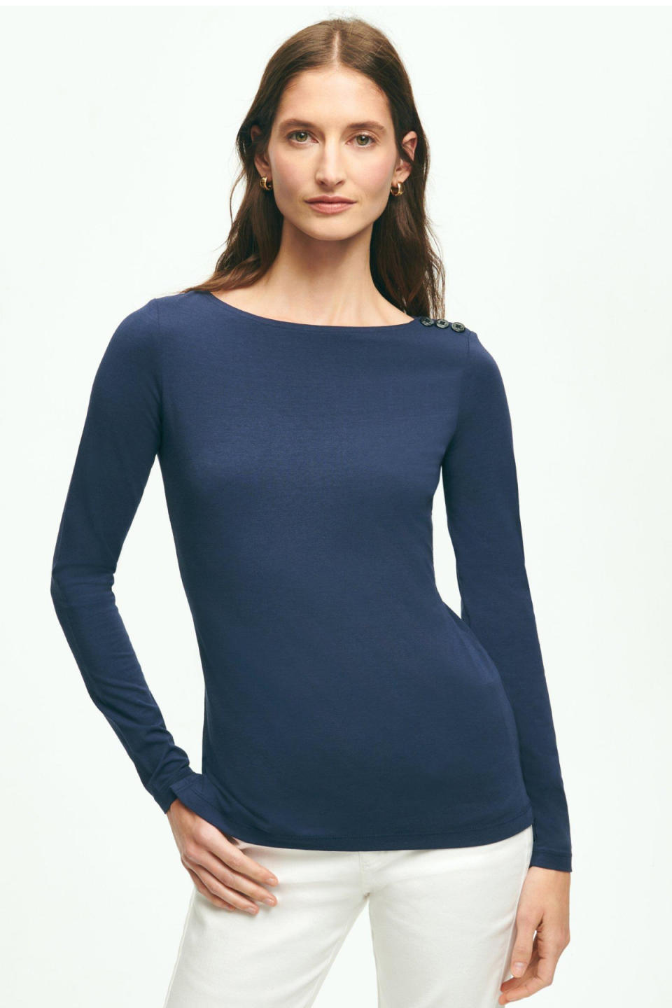 Brooks Brothers Cotton Modal Button-Shoulder Top