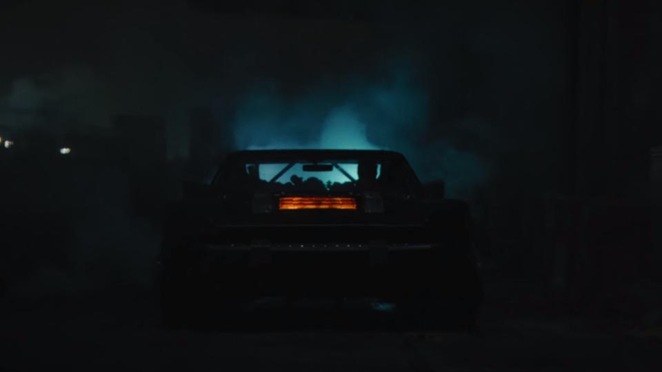 The Batmobile roars to life in the dark in Matt Reeves' The Batman