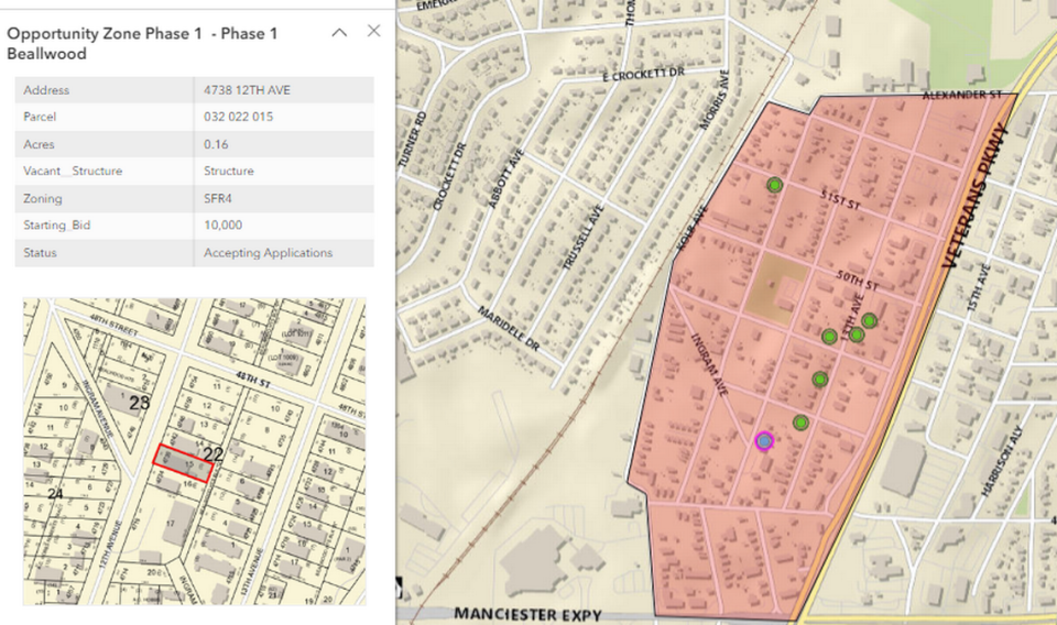 Screenshot of the first phase of property qualified for foreclosure. Courtesy of Columbus Consolidated Government. There are seven properties in this zone, all vacant land.