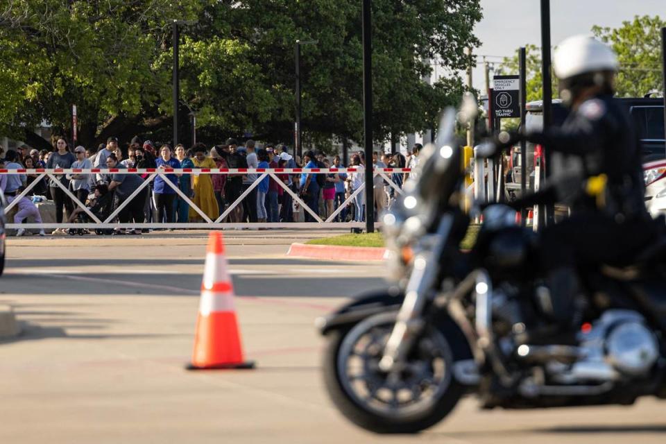 Parents and family members wait in line to be reunited with their kids at Arlington ISD Athletics Center on Wednesday, April 24, 2024. Bowie High School was put on lockdown after a shooting occurred on campus where one student was killed and another was arrested. Chris Torres/ctorres@star-telegram.com