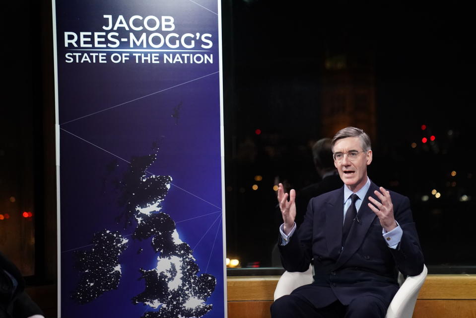 Jacob Rees-Mogg in the studio at GB News during his new show Jacob Rees-Mogg's State of The Nation. Picture date: Monday February 27, 2023. (Photo by Stefan Rousseau/PA Images via Getty Images)