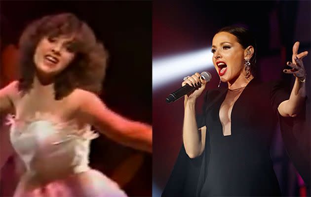 Then and now: Tina Arena on Young Talent Time, and at the ARIAs in 2015. Photo: YouTube, Getty.