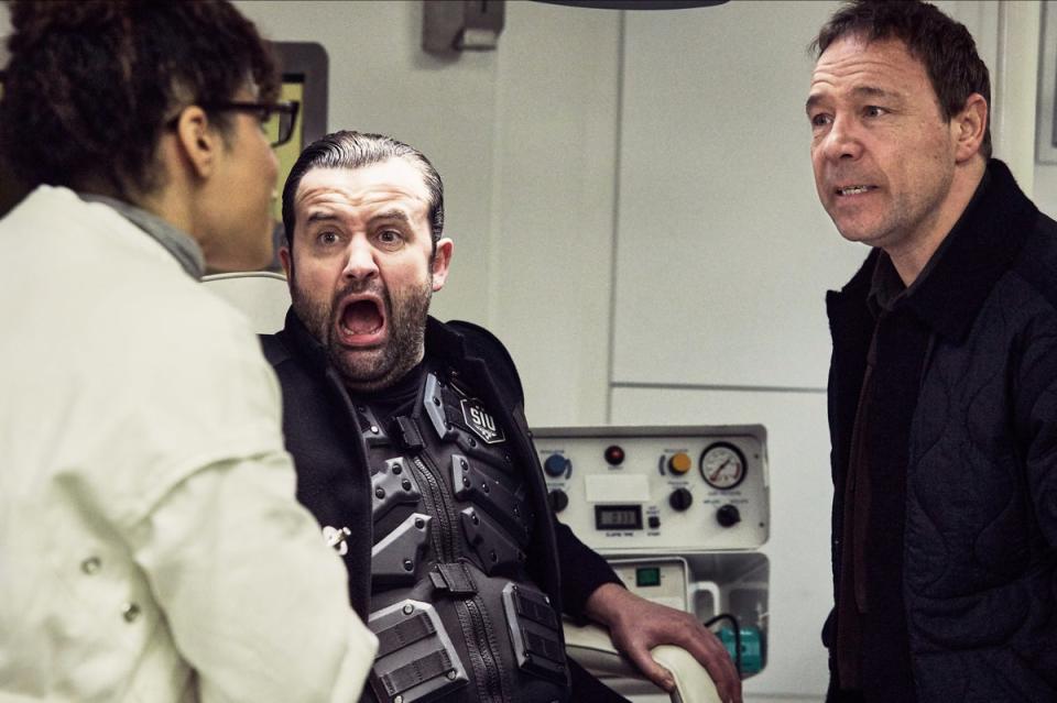 Slapstick: Mays and Stephen Graham in Code 404 (Sky/ NOW)