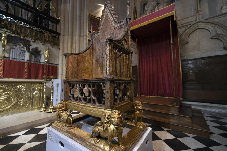 The Coronation Chair inside Westminster Abbey in London.