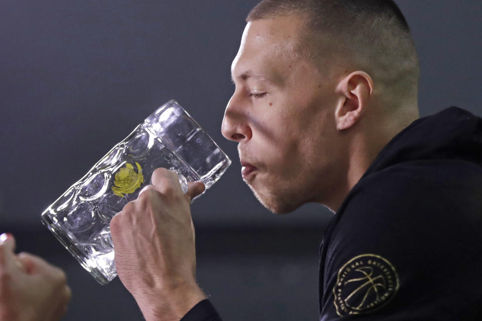 "Prost! This is the only way I can get through this media day." — Daniel Theis, maybe