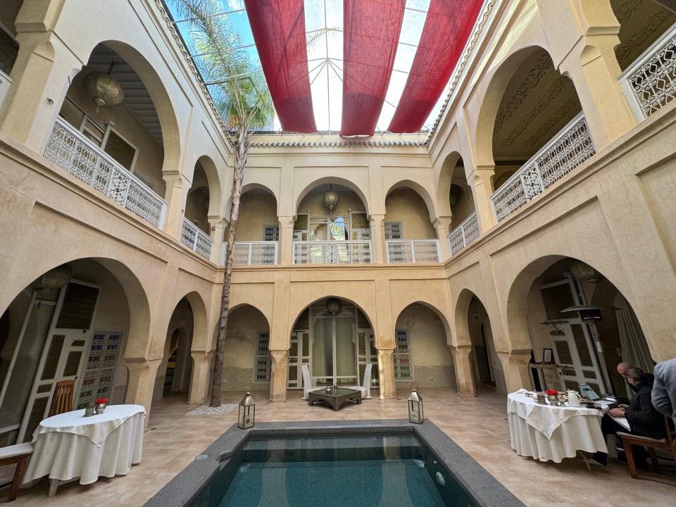 interior shot of the pool and courtyard at anayela resort in morocco