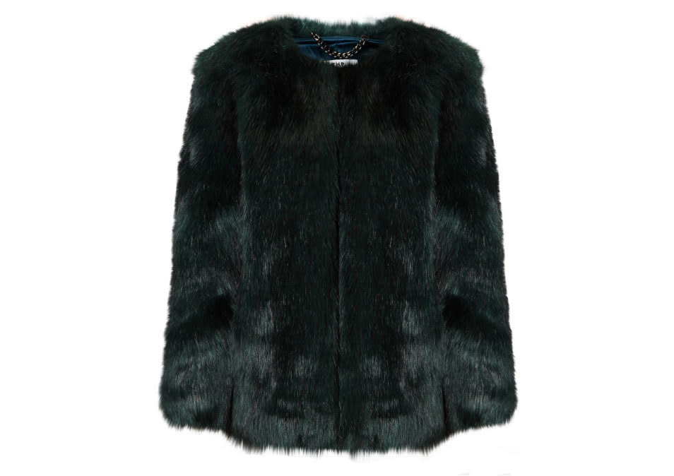 THP Shop Emerald Green Faux Fur Coat