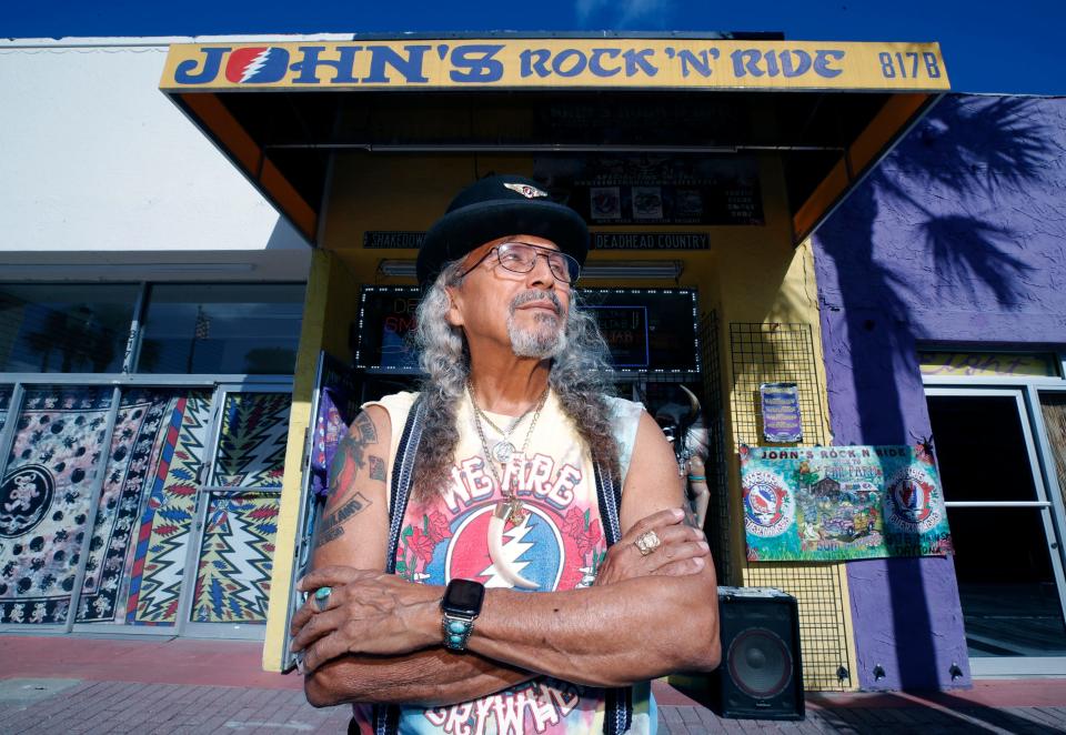 Johnny Sanchez at his John's Rock 'N Ride shop on Main Street in Daytona Beach. A presence on Main Street since 1980, Sanchez has made the shop a tribute to his two greatest passions: Harley-Davidson motorcycles and the Grateful Dead.