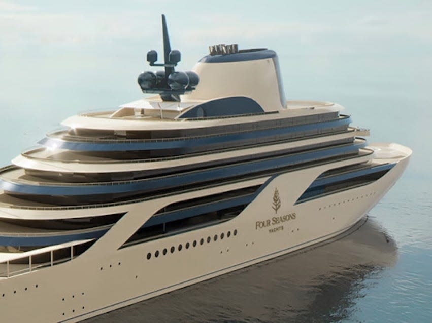 A rendering of the upcoming Four Seasons yacht-cruise ship