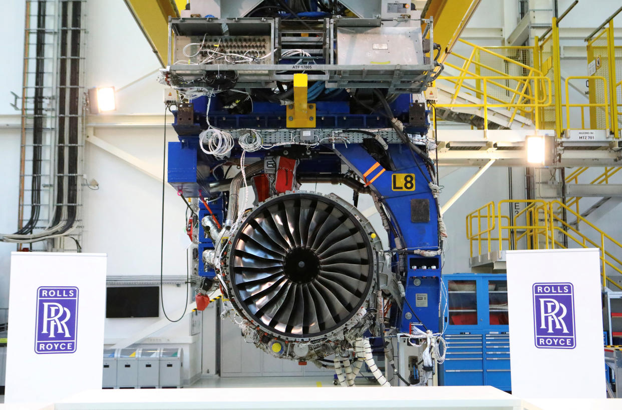 A BR700 next generation jet engine is seen at the assembly line of the Rolls-Royce Germany plant in Dahlewitz near Berlin, Germany, February 28, 2023.   REUTERS/Nadja Wohlleben