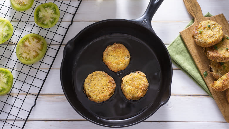 fried green tomatoes in skillet