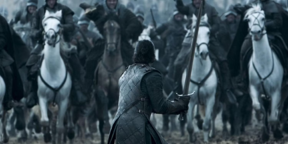 <p>HBO</p><p>Responsible for one of the most enduring images in <em>Game of Thrones</em>’ history, <em>Battle of the Bastards</em> sees Jon stand alone against an onrushing cavalry charge, sword at the ready. That calvary belongs to Ramsay Bolton, a despicable villain (he flails his enemies alive) in dire need of comeuppance. Jon gives him one, taking back his ancestral home of Winterfell and feeding him to a pack of massive dogs.</p>