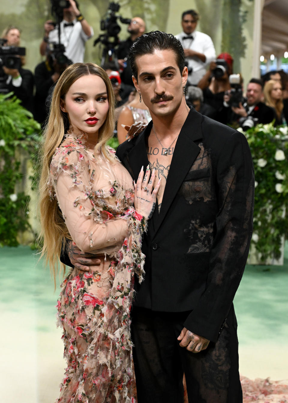 Dove Cameron and Damiano David at the 2024 Met Gala: "Sleeping Beauties: Reawakening Fashion" held at The Metropolitan Museum of Art on May 6, 2024 in New York City.