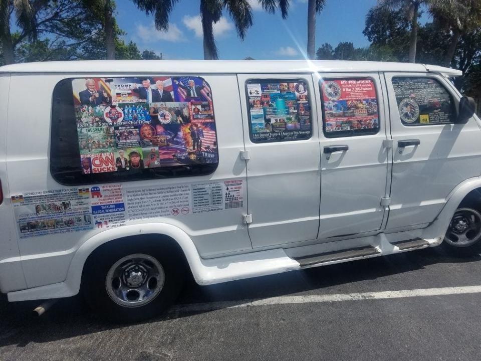 Cesar Sayoc's van is covered in political stickers supporting Donald Trump and opposing the president's critics.