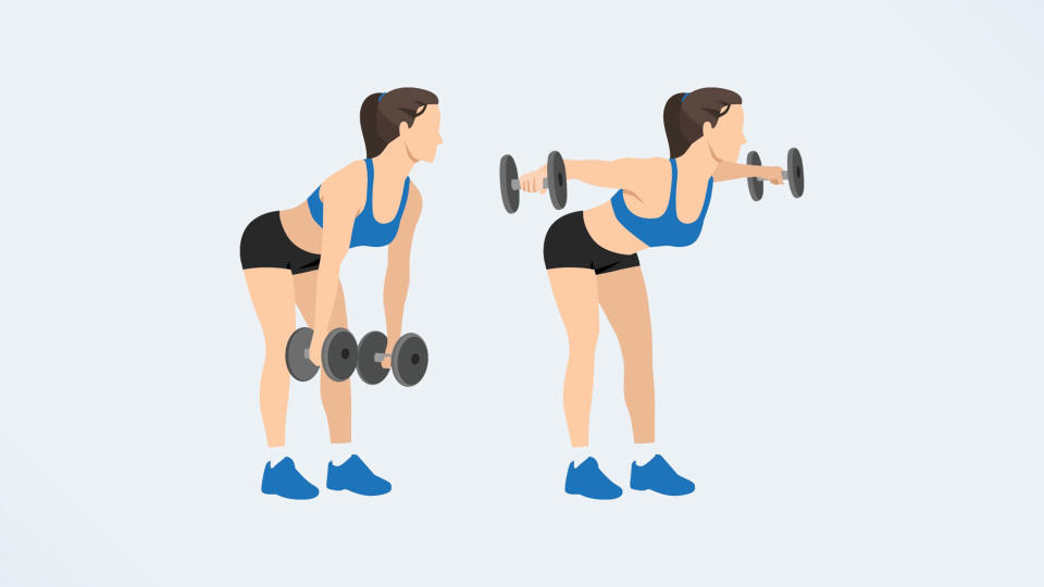 an illo of a woman doing rear delt raises