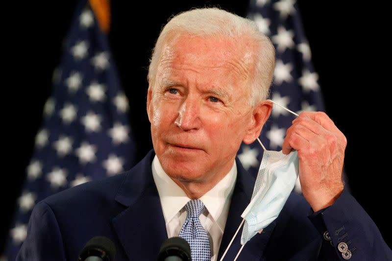 U.S. Democratic presidential candidate Joe Biden speaks during a campaign event in Dover