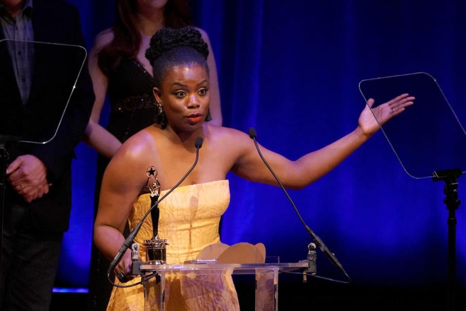 <div class="inline-image__caption"><p>Antoinette Nwandu accepts the award for Outstanding Play on behalf of “Pass Over” onstage at the 34th Annual Lucille Lortel Awards on May 5, 2019, in New York City. </p></div> <div class="inline-image__credit">Jemal Countess/Getty</div>