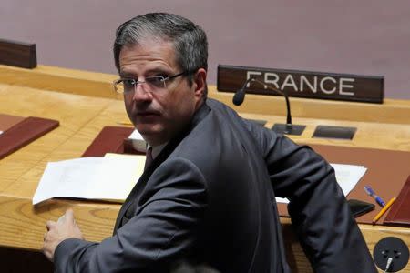 Permanent Representative of France to the United Nations Francois Delattre sits during a high level meeting on Syria in the United Nations Security Council at the United Nations in Manhattan, New York, U.S., September 25, 2016. REUTERS/Andrew Kelly