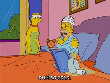Homer shivering and saying, "Oh, so cold"
