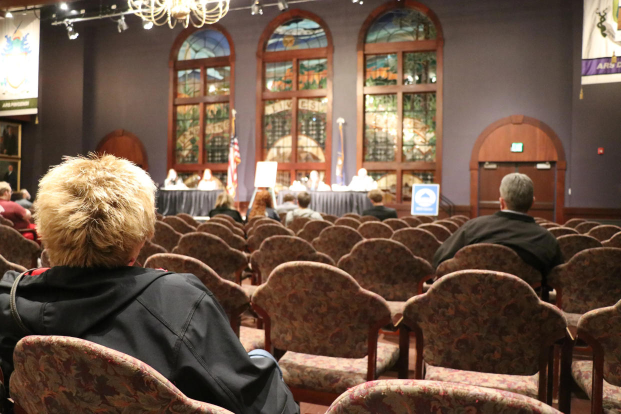 A crowd listens in during a Cedar City election debate inside the Great Hall at Southern Utah University in 2021. This year, SUU is hosting another debate, scheduled for Tuesday, Oct. 10, featuring the candidates running for city council.