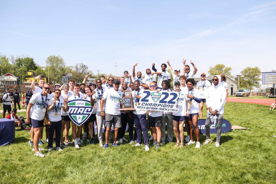 Pictured are members of the Kent State men's team, which took first place at the MAC Outdoor Track and Field Championships last Saturday in Kalamazoo, Mich.