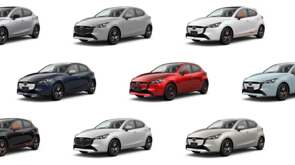 Mazda2這次提供了11種車色，3種內裝飾板、3種車頂配色、6種輪圈款式配色，藉此可以搭配出多達198種顏色搭配。(圖片來源/ Mazda)