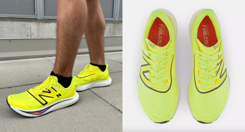 New Balance's FuelCell Rebel v3 sneakers in neon yellow