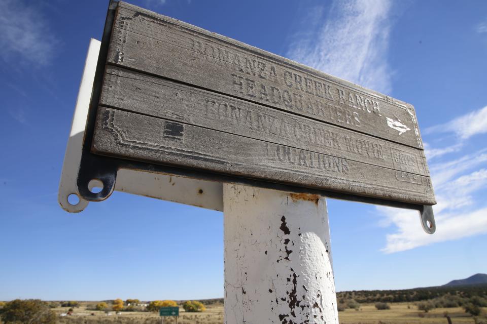 A sign points to Bonanza Creek Ranch just south of Santa Fe.