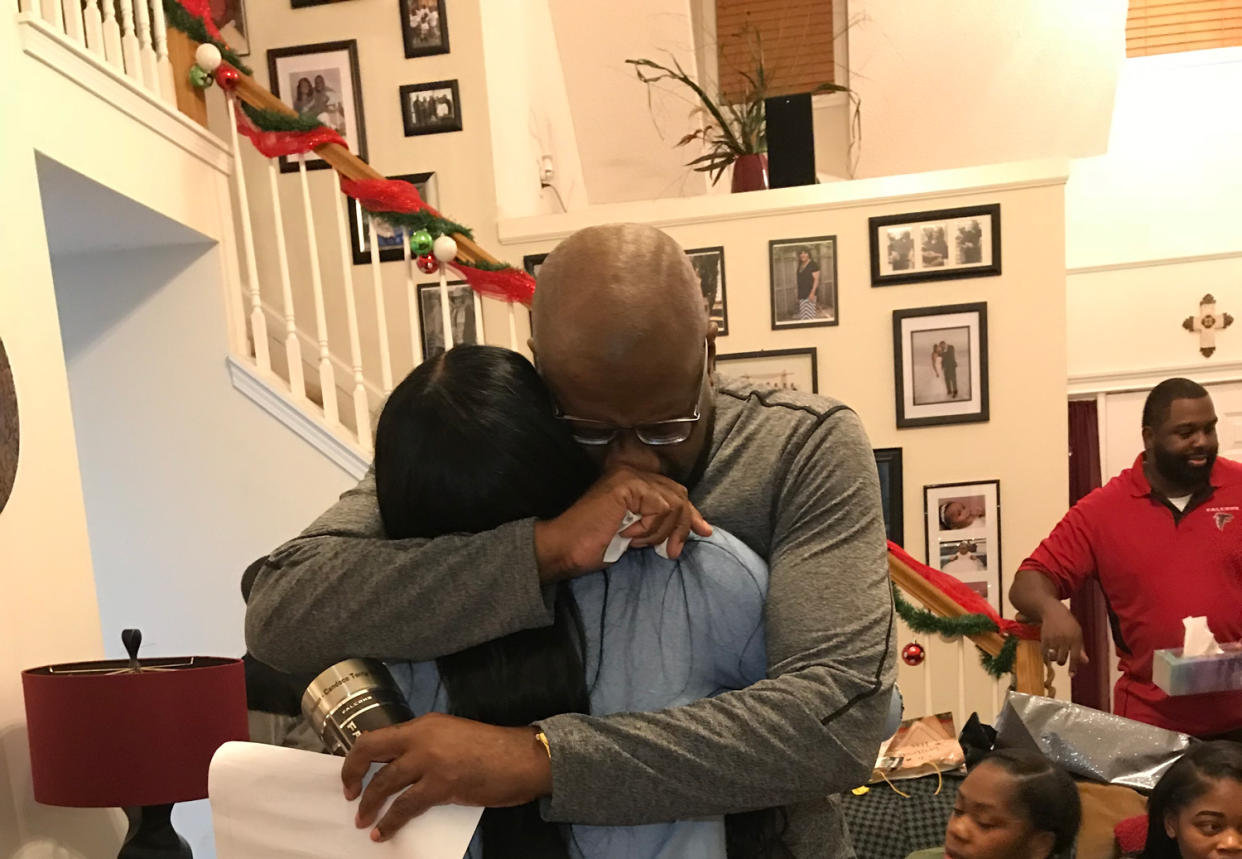 This woman and her stepfather share a special moment on Christmas. (Photo: Courtesy of Candace Terry-Raven)