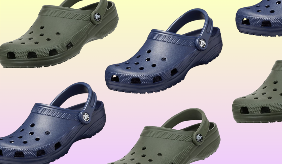 crocs in navy and green