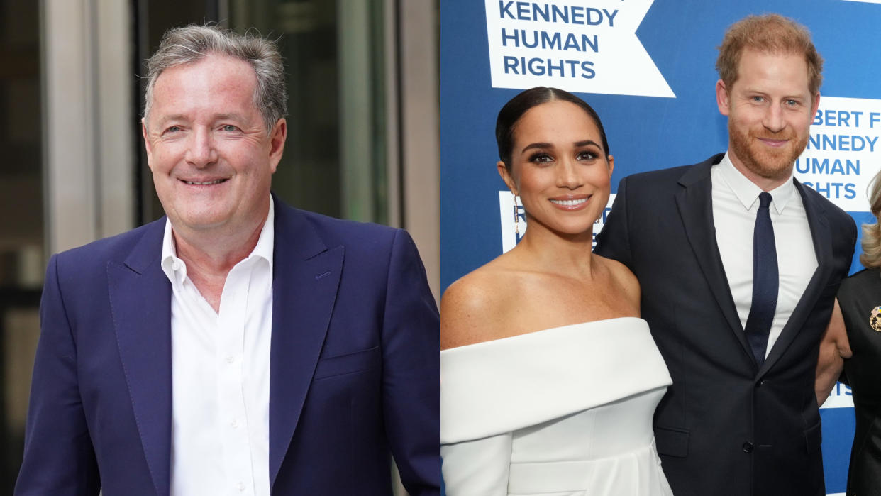Piers Morgan has a lot to say about the Duke and Duchess of Sussex and their documentary series Harry & Meghan. (PA/Getty)