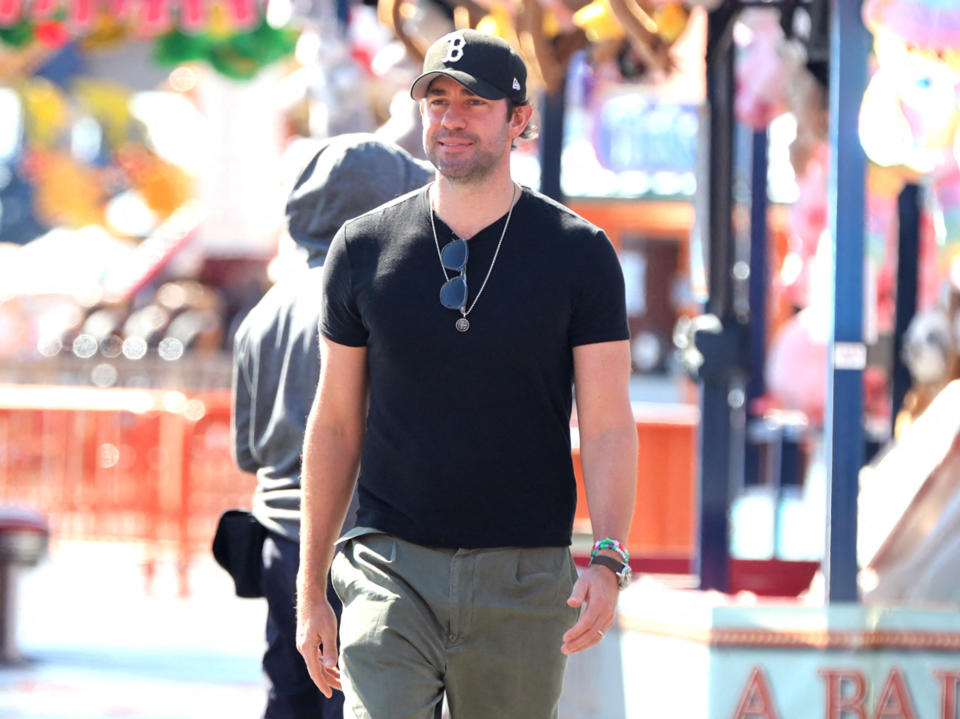 <p>John Krasinski films scenes for his new movie, <em>Imaginary Friends, </em>in New York City's Coney Island on Sept. 23. </p>