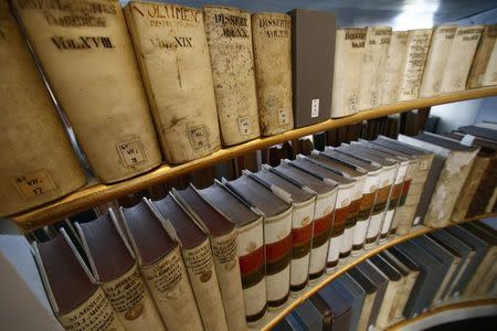 Historic books are pictured at the Duchess Anna Amalia Library in Weimar August 15, 2014. REUTERS/Ralph Orlowski