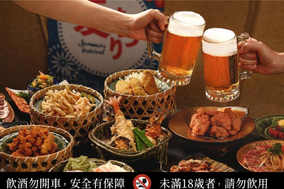 台北晶華打造「仲夏居酒屋」，B3「三燔本家」全時段享日本ASAHI啤酒買一送一、獺祭清酒系列第二瓶半價。圖／台北晶華酒店