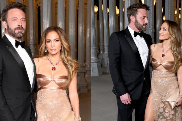 Jennifer Lopez Sports Sheer Lace Dress and Ben Affleck Suits Up in Gucci at  LACMA Art + Film Gala 2023