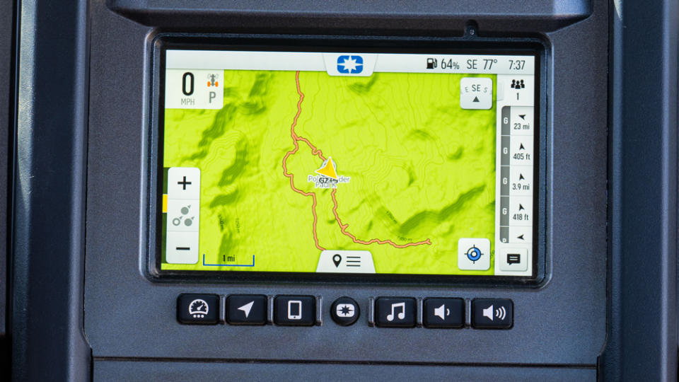 The seven-inch touchscreen display in a 2024 Polaris Xpedition side-by-side.