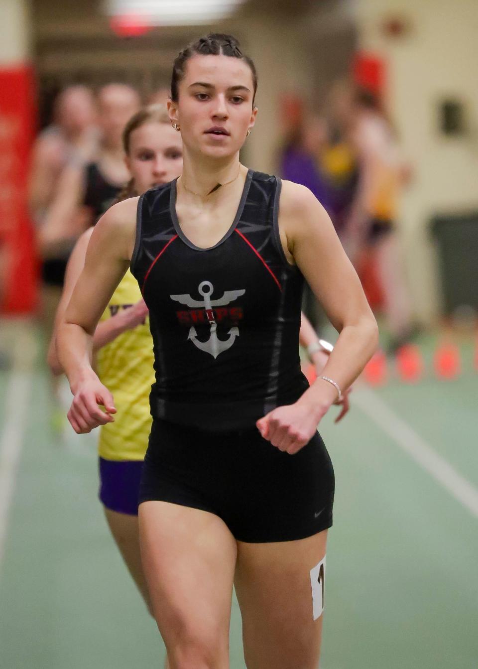 Manitowoc Lincoln’s Tessa Campbell races the 400-meter run at the Pam Kjono Invitational girls track meet on Friday in Manitowoc.